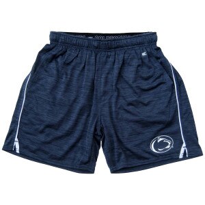 navy shorts with Penn State Athletic Logo on left leg